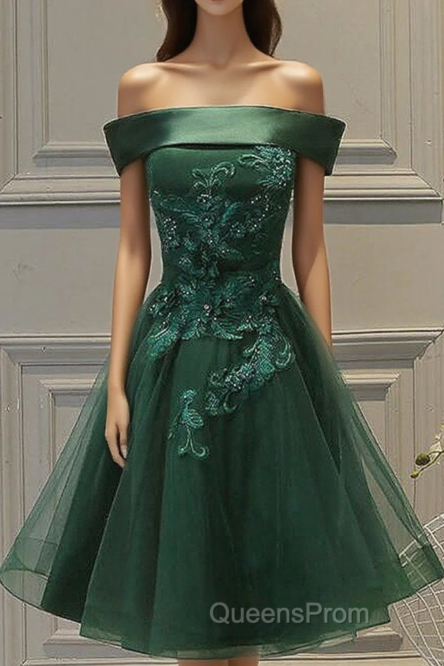 Dark Green Strapless A Line Appliques Tulle Homecoming Dress Main image