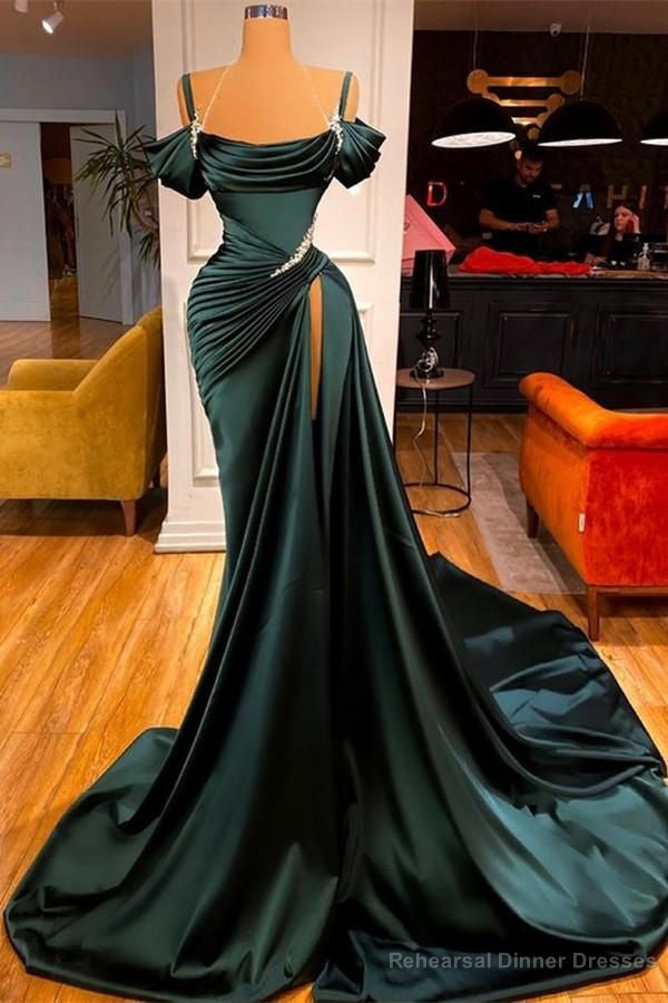 Mermaid Strapless Red Long Slit Prom Dress Evening Dresses Main image