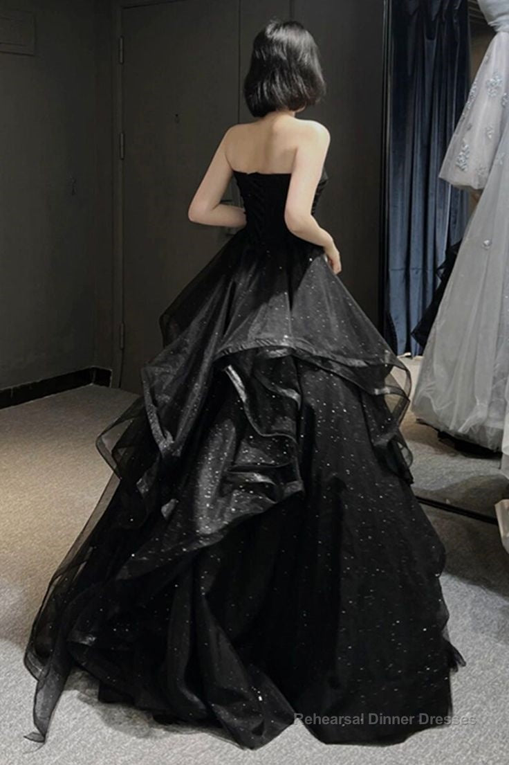Vintage A line Strapless Sleeveless Long Black Prom Dress Main image