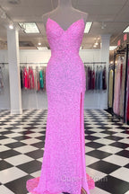 Mermaid Purple Sequin Long Evening Prom Dress with Slit