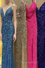 Mermaid Purple Sequin Long Evening Prom Dress with Slit