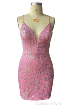 Cute Bodycon V Neck Blue Lace Homecoming Dress