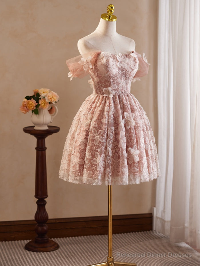 Pink Vintage Off the Shoulder Flower Appliques Homecoming Dress Secondary image