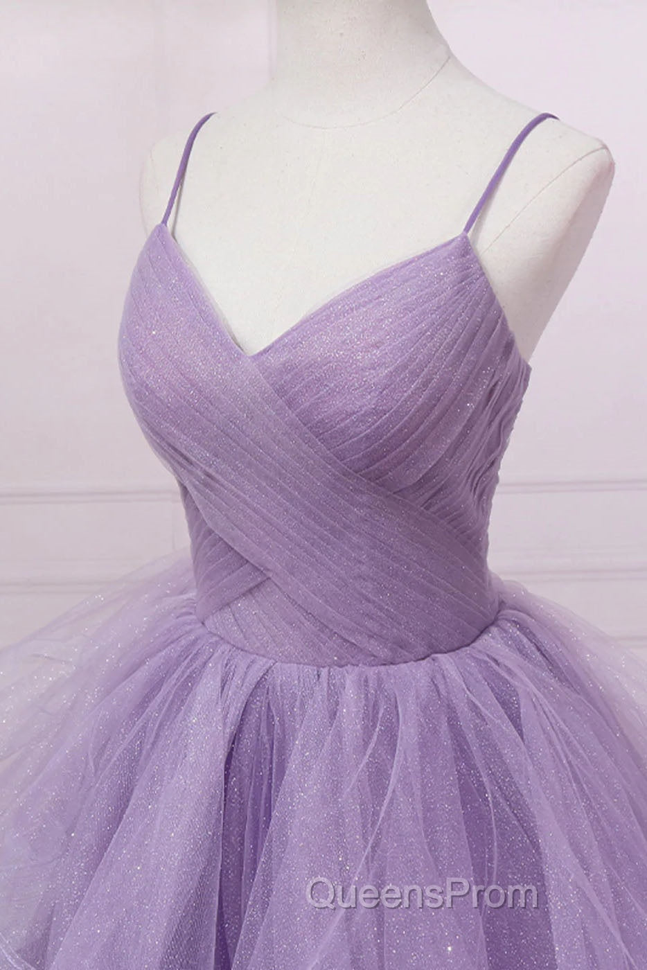 Princess Lavender Sparkly Spaghetti Straps Long Evening Prom Dress Floor Length Evening Gown