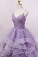 Princess Lavender Sparkly Spaghetti Straps Long Evening Prom Dress Floor Length Evening Gown