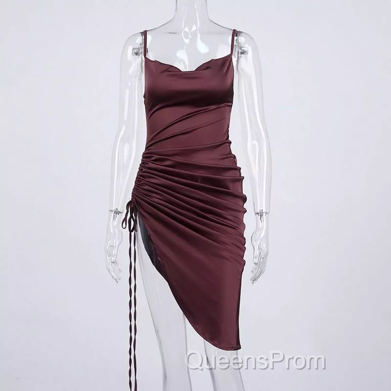 New Satin Green Evening Prom Dress Spaghetti Strap Party Evening Dress