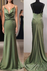 Olive Green Cowl Neck Trump Long Evening Prom Dress