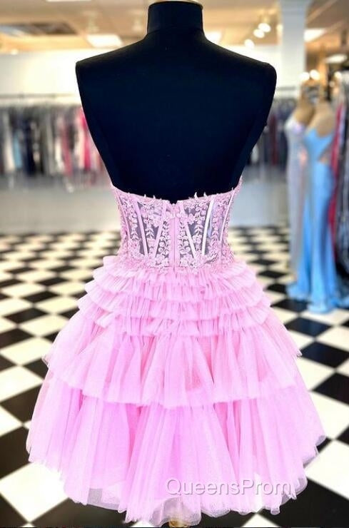 Strapless Sheer Lace Corset Homecoming Dress with Ruffle Tulle Skirt Secondary image