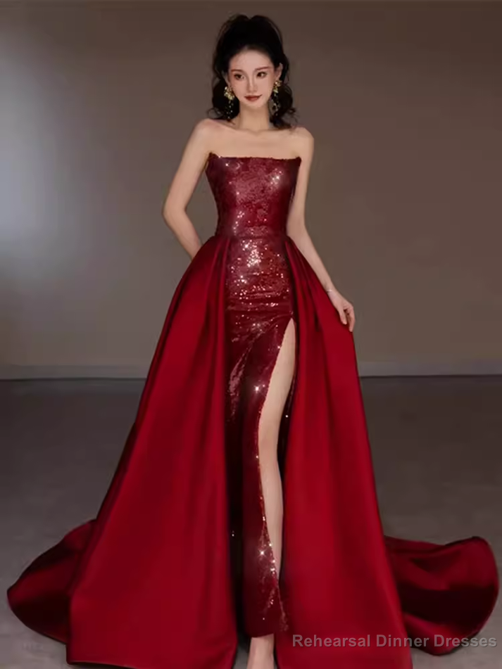 Sexy Mermaid Strapless Sleeveless Party Dress Red Long Prom Dress