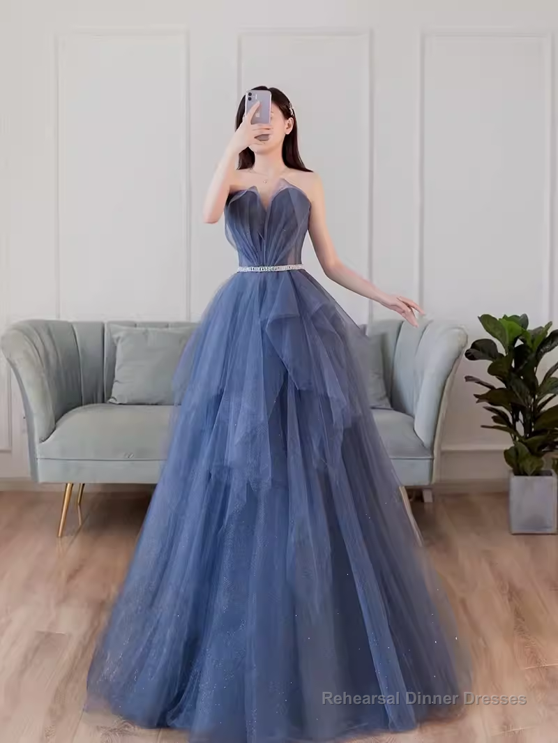 Simple Ball Gown Strapless Tulle Prom Dresses Evening Dress Main image