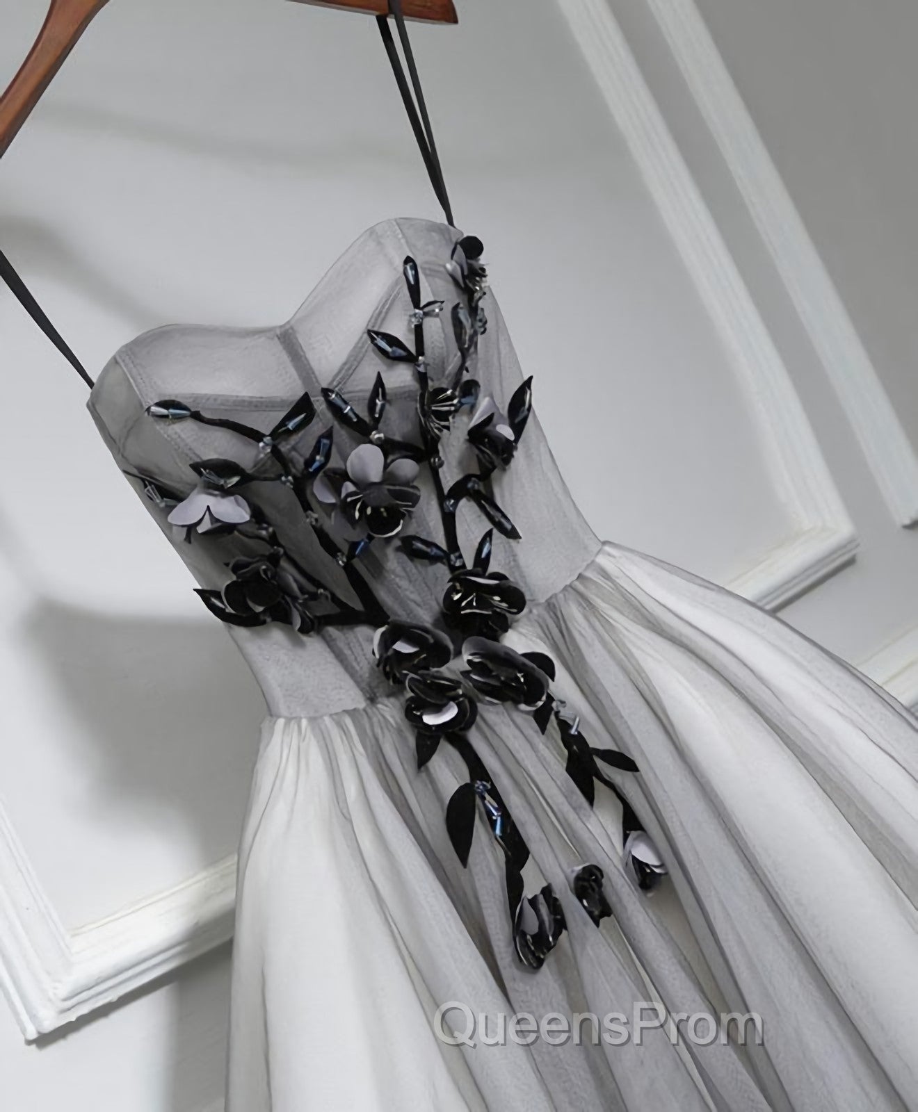 Gray Tulle Short A Line Evening Prom Dress, Homecoming Dress Secondary image