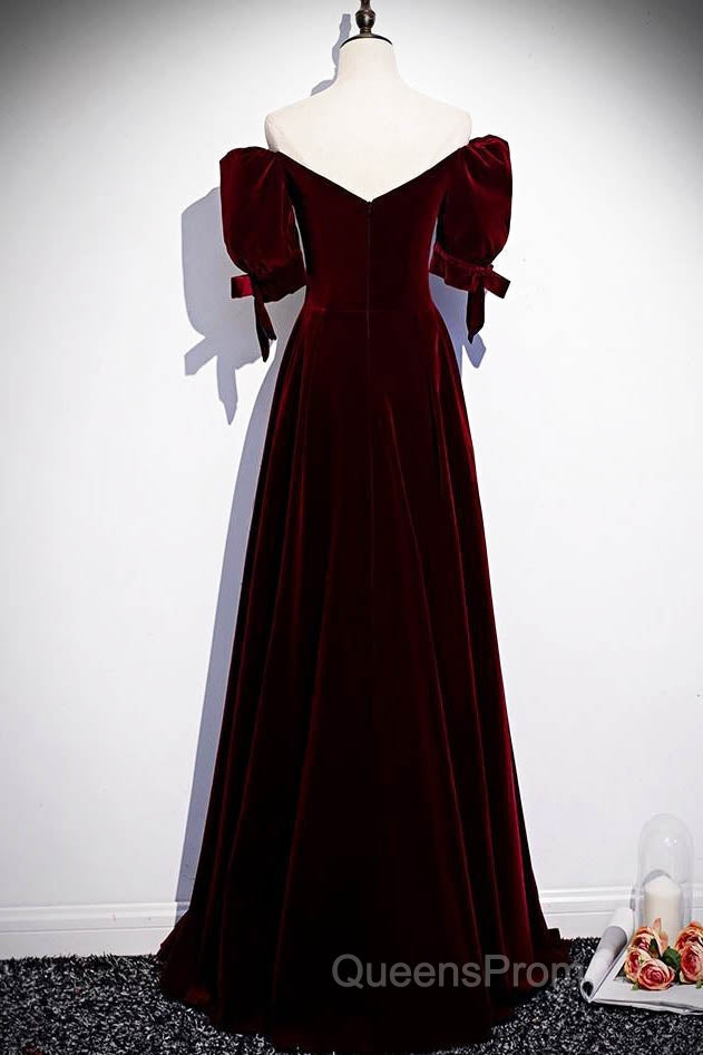 Modest Burgundy Long Evening Prom Dress with Short Sleeves Vintage Evening Gown Secondary image