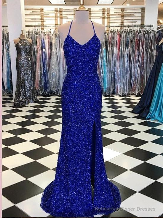 Royal Blue Sequin Long Sexy Sparkly Prom Dress Gown Low Back Evening Dress Main image