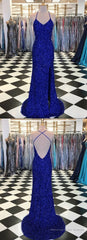 Royal Blue Sequin Long Sexy Sparkly Prom Dress Gown Low Back Evening Dress