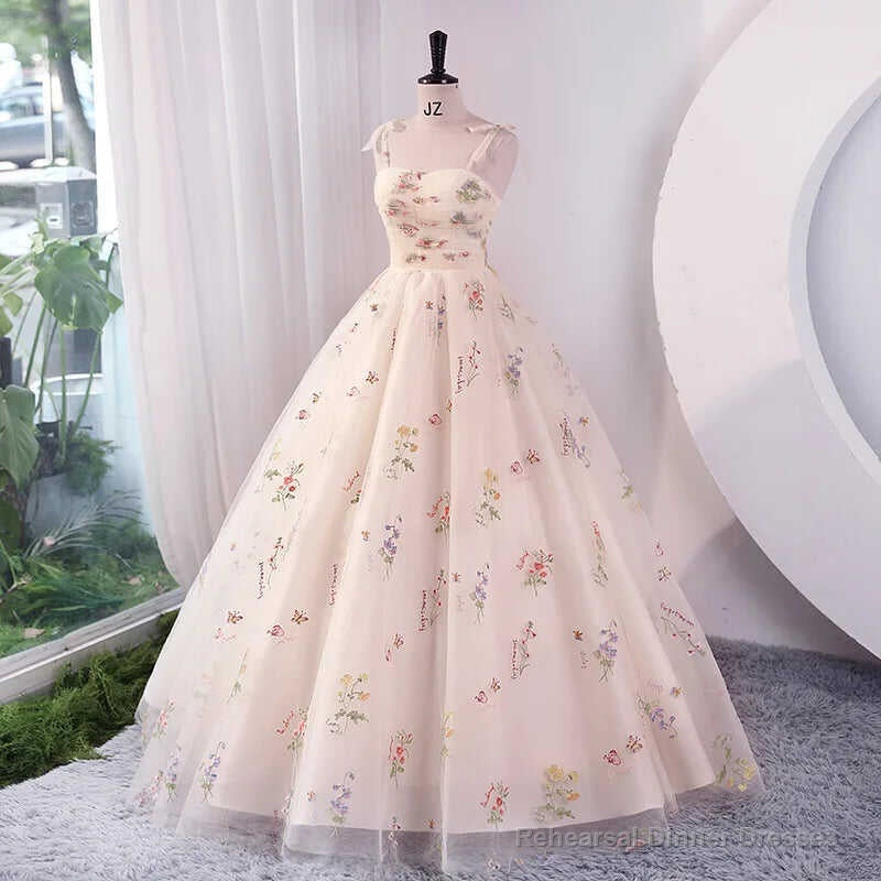 Luxury Floral Embroidery Long Champagne Prom Evening Dresses Women Summer Party Formal Occasions Reception Dress Main image