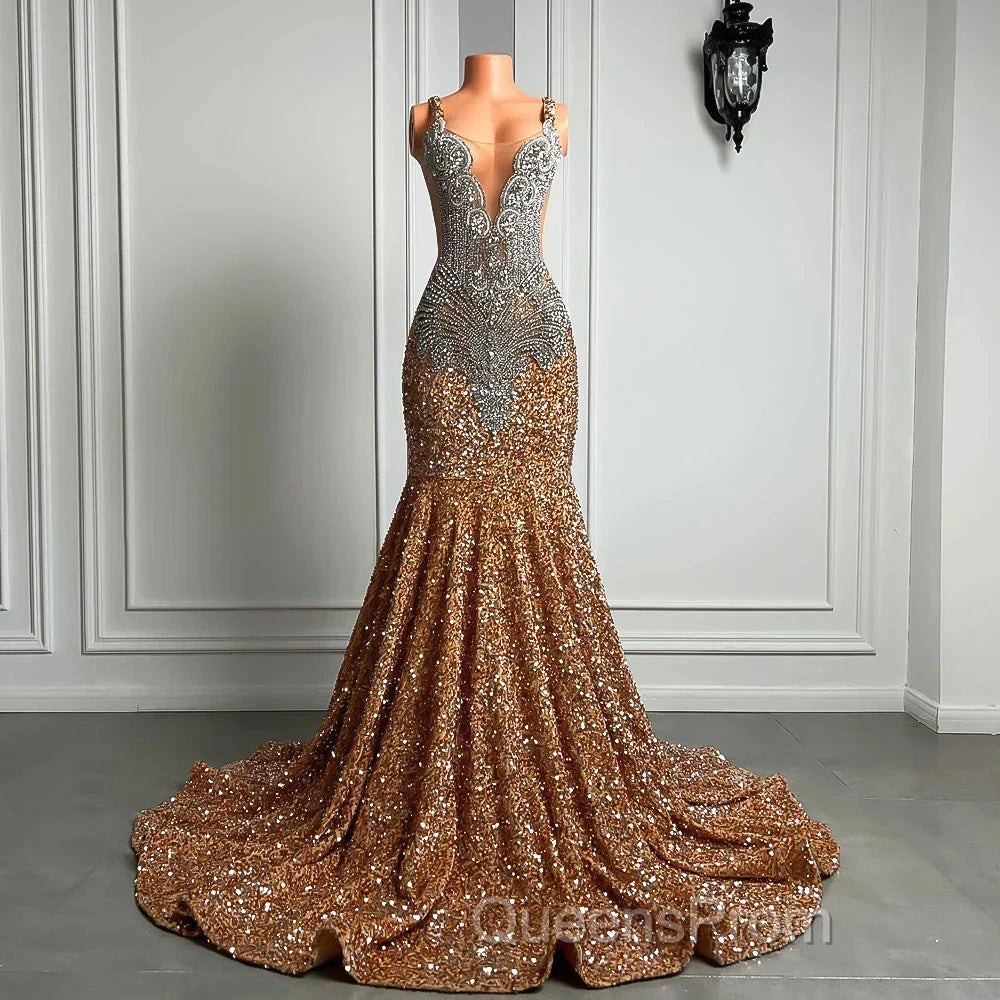 Gorgeous Long Dress Luxury Black Girls Evening Prom Party Formal Gowns