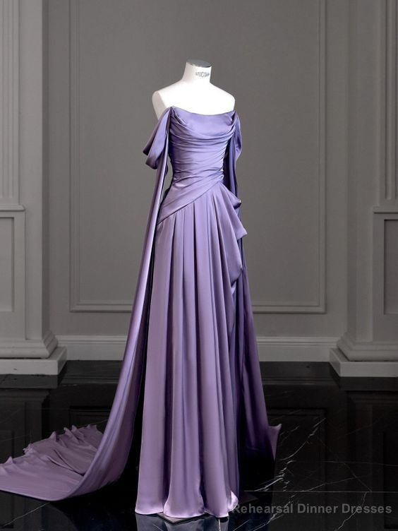 Vintage A Line Off The Shoulder Satin Prom Dresses Long Evening Gown Formal Party Dress Main image