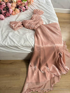Classy A Line Off The Shoulder Burgundy Satin Evening Gown Prom Dresses