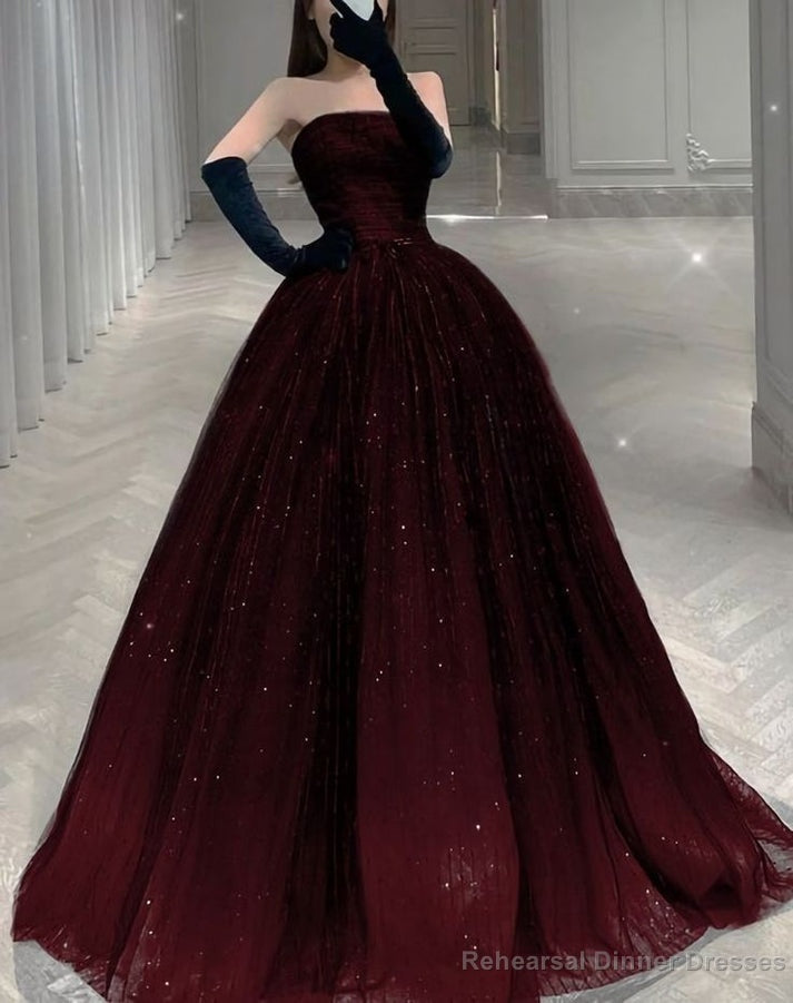 Beautiful Strapless A-line Tulle Prom Dress,Chic Evening Dress Main image