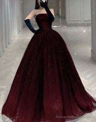 Beautiful Strapless A-line Tulle Prom Dress,Chic Evening Dress