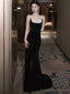Black Sexy Mermaid Spaghetti Straps Sequin Long Prom Dresses