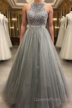 Gorgeous c A-line Scoop Beaded Long Evening Prom Dress Evening Gowns