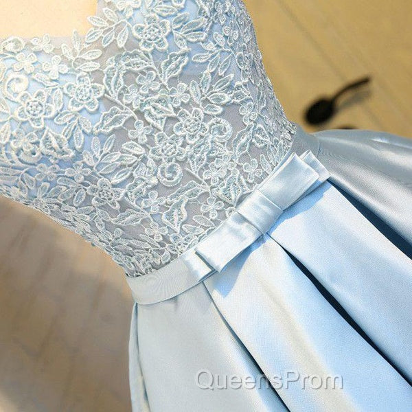 Blue A Line Princess V Neck Backless Appliques Homecoming Dress