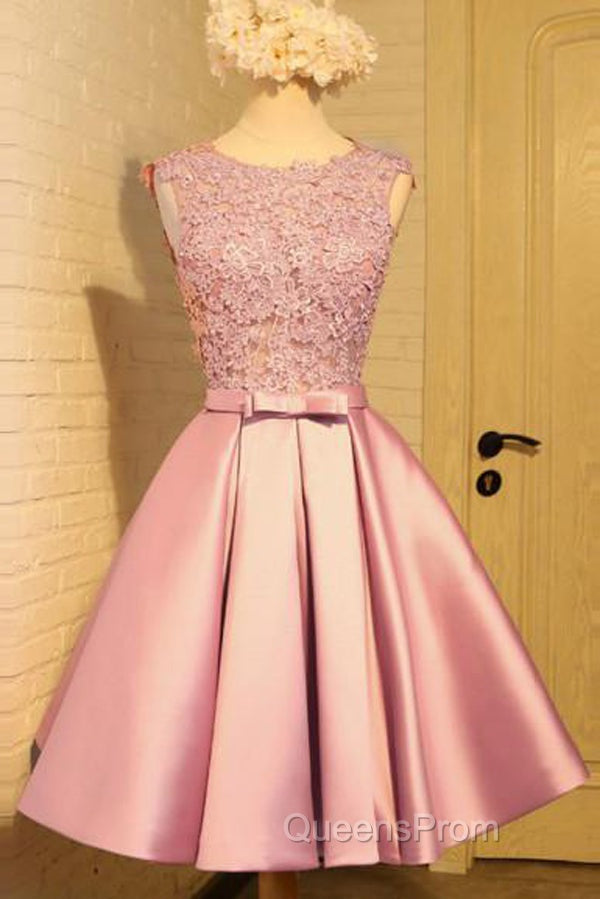 Blue A Line Princess V Neck Backless Appliques Homecoming Dress