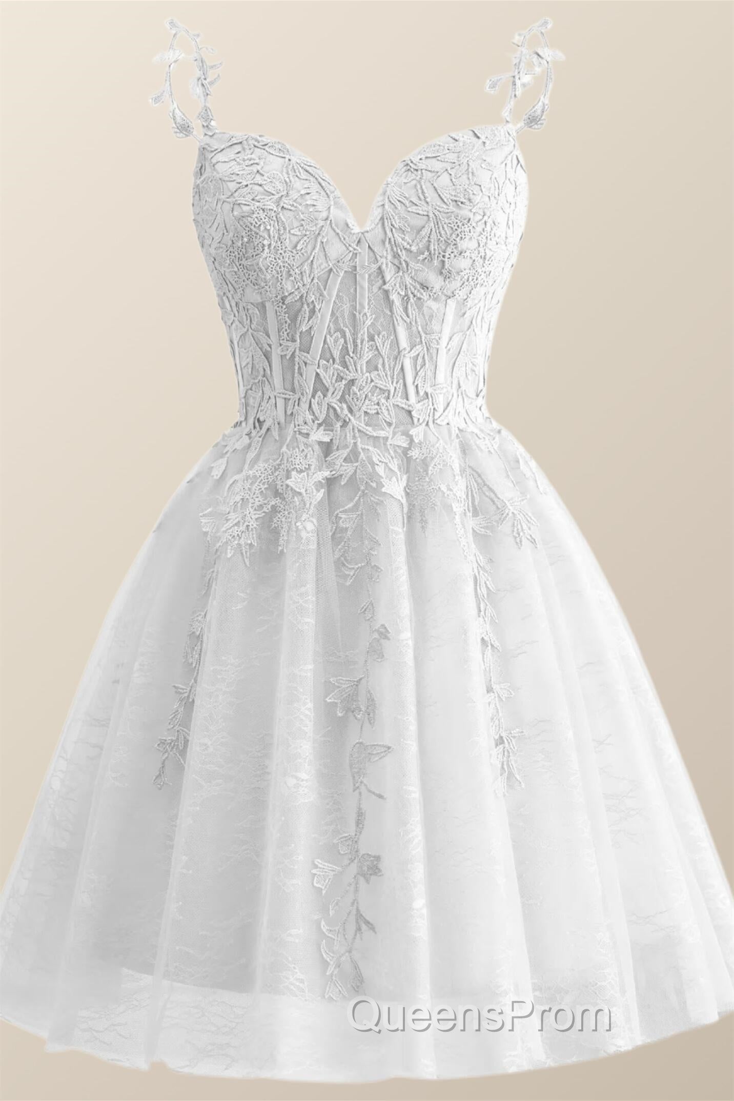Straps Periwinkle Lace Appliques A-line Short Dress