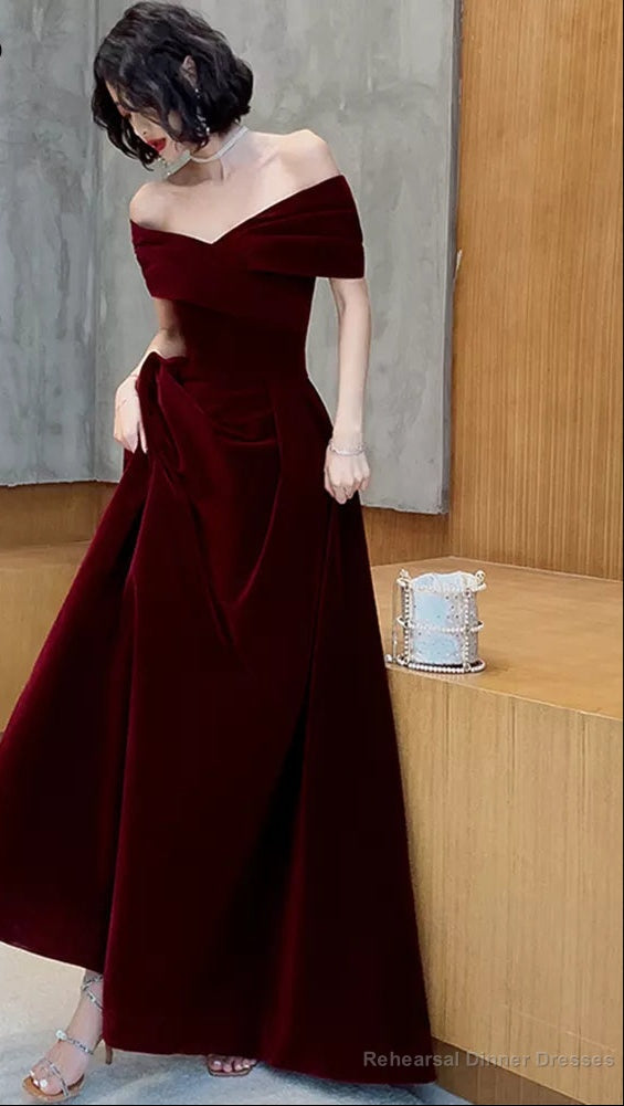 Spring Long Luxury Elegant Wine Red Soft Velvet Evening Party Wedding Dresses for Women Off Shoulder Maxi Dress Secondary image