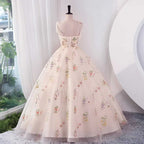 Luxury Floral Embroidery Long Champagne Prom Evening Dresses Women Summer Party Formal Occasions Reception Dress