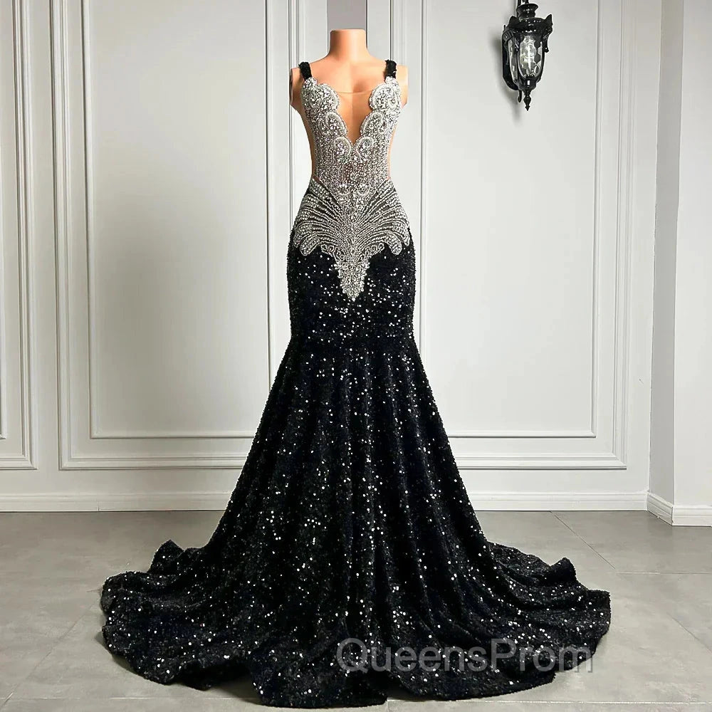 Gorgeous Long Dress Luxury Black Girls Evening Prom Party Formal Gowns