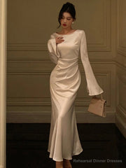 Elegant Flare Sleeve Wedding Mermaid Long Dress Women Spring Autumn French Vintage Slim One Piece Party Robe Mujers Clothes