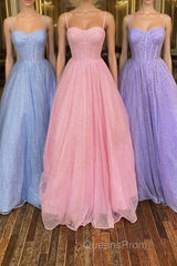 Shiny Tulle Open Back Pink Lilac Blue Long Evening Prom Dress, Long Pink Lilac Blue Tulle Formal Graduation Evening Dress