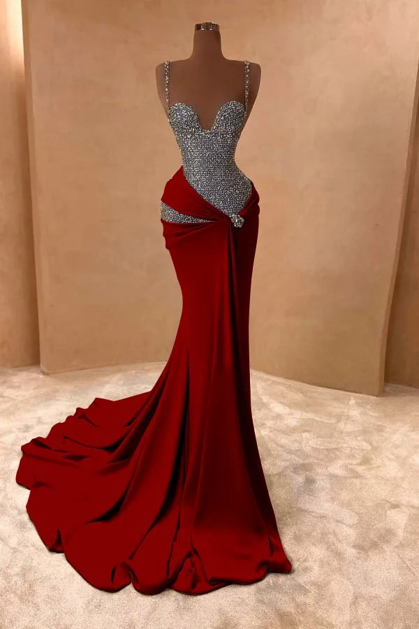 Straps Sweetheart Silver Gray Mermaid Court Train Prom Dresses