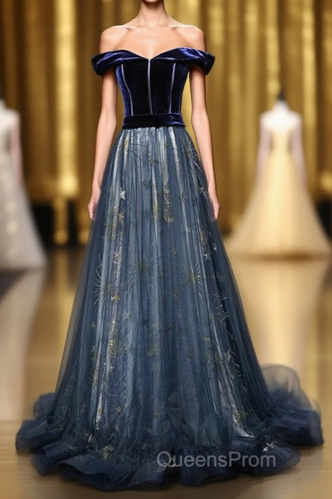 Elegant Off the Shoulder Velvet Floor Length Long Evening Dress Evening Prom Dress Main image