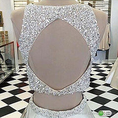 Two Piece High Neck Burgundy Prom Dress, Beaded Open Back Evening Gowns