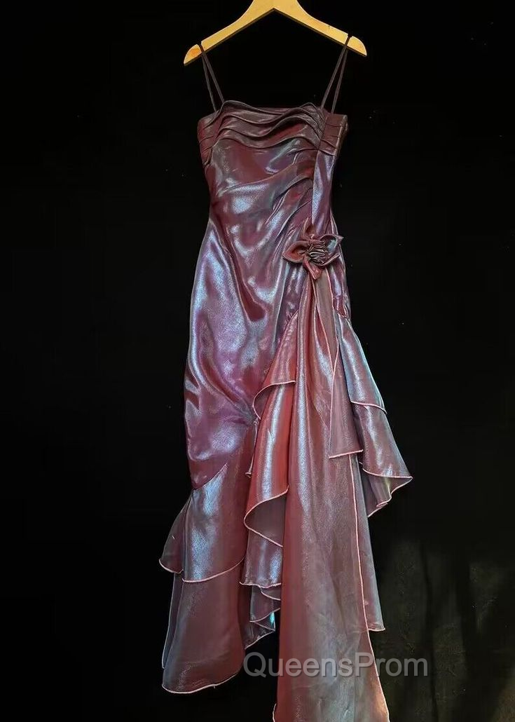 Spaghetti Straps Purple Mermaid Vintage Ruffled Evening Prom Dress Secondary image