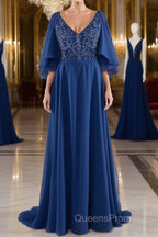 A-line V-Neck Short Sleeves Chiffon Mother of The Bride Dress