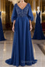A-line V-Neck Short Sleeves Chiffon Mother of The Bride Dress