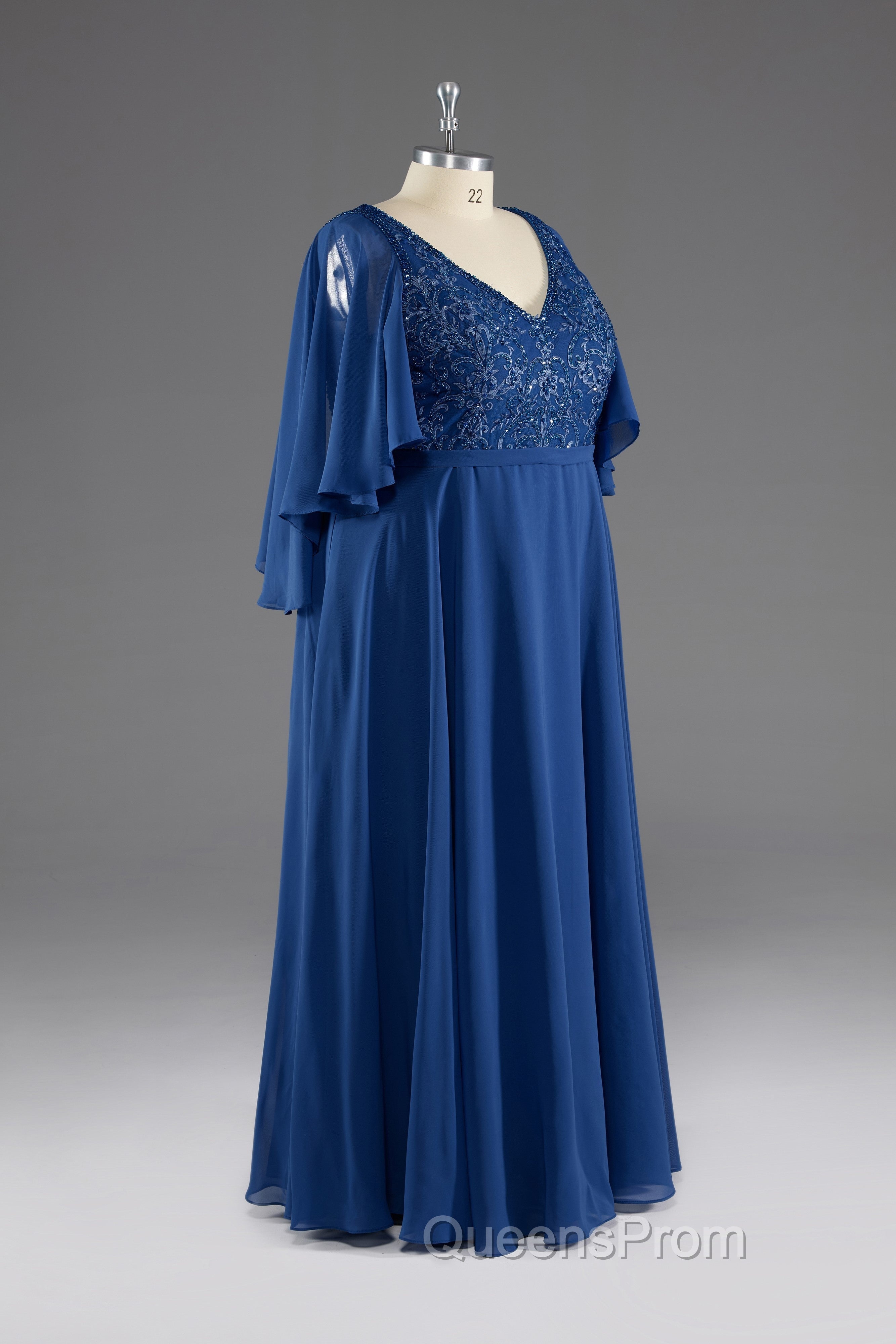A-line V-Neck Short Sleeves Chiffon Mother of The Bride Dress Secondary image