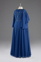 A-line V-Neck Short Sleeves Chiffon Mother of The Bride Dress