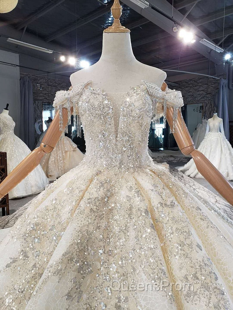 New Arrival Long Off The Shoulder Ball Gown Lace Wedding Dress