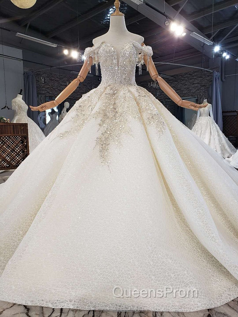 New Arrival Long Off The Shoulder Ball Gown Lace Wedding Dress