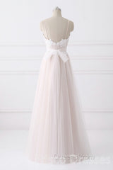 Girly Spaghetti Straps Long A-line Floor Length Wedding Dress