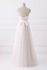 Girly Spaghetti Straps Long A-line Floor Length Wedding Dress