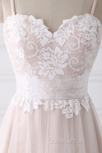 Girly Spaghetti Straps Long A-line Floor Length Wedding Dress