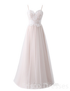 Girly Spaghetti Straps Long A-line Floor Length Wedding Dress
