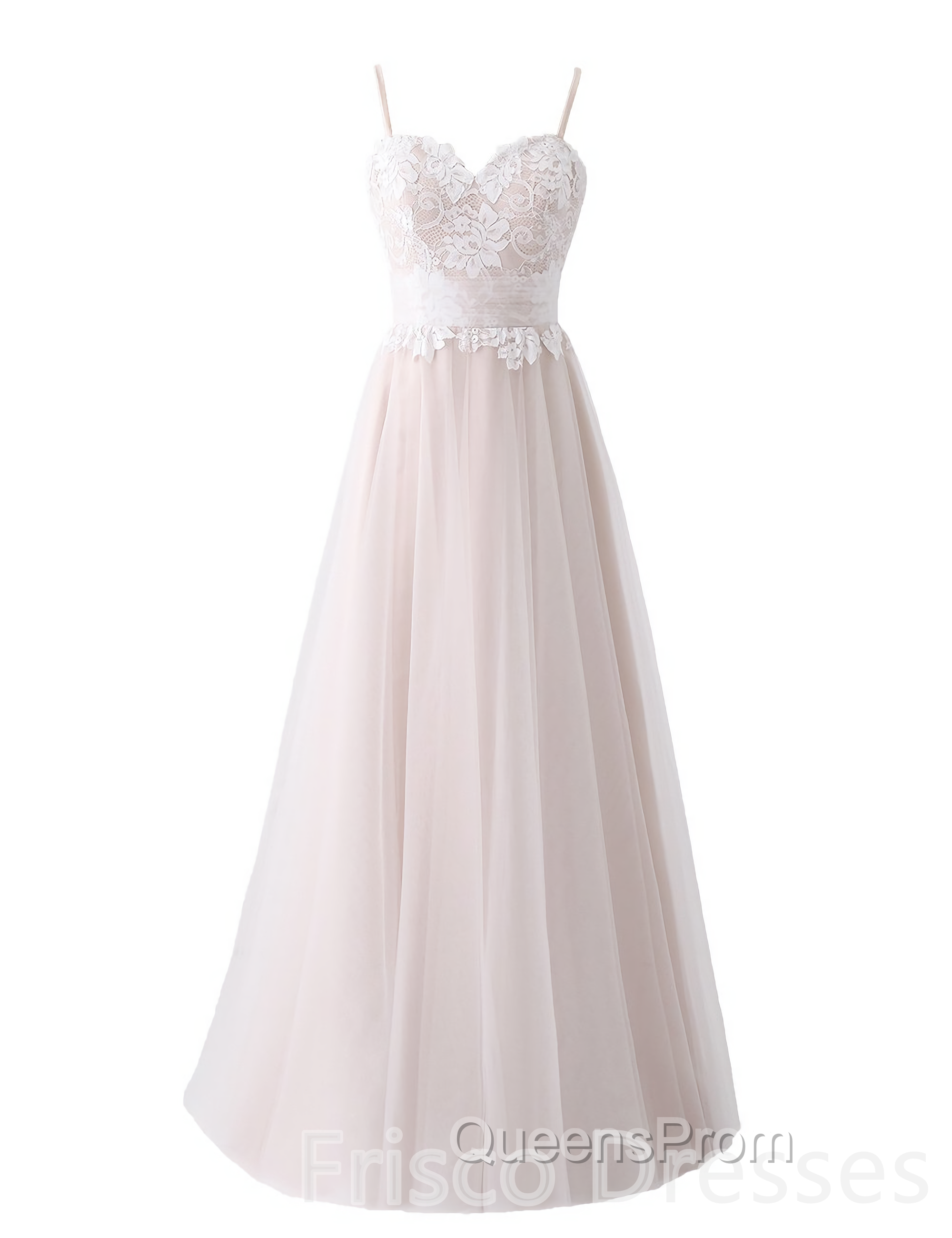 Girly Spaghetti Straps Long A-line Floor Length Wedding Dress