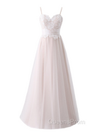 Girly Spaghetti Straps Long A-line Floor Length Wedding Dress